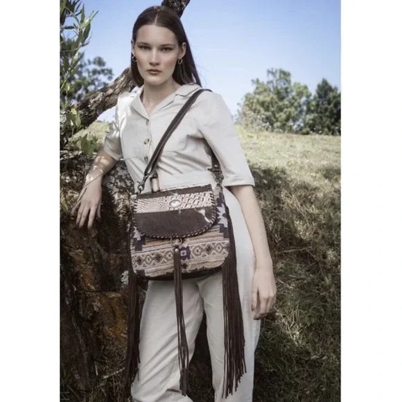 Myra Women's Fabulous Western Cowhide Leather Cross Body Handbag Fringe NWT - Picture 5 of 5